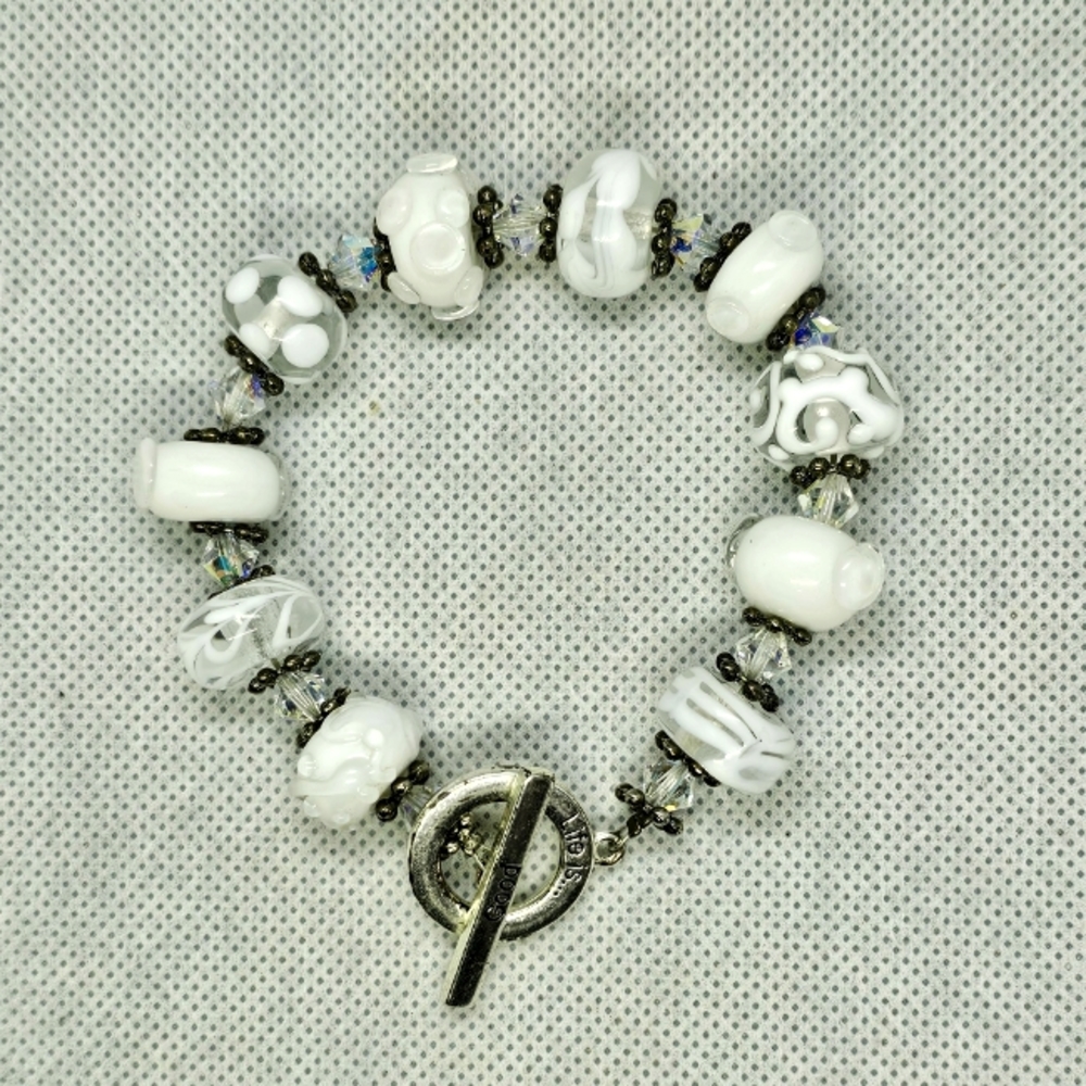 White Lampwork Trollbead Bracelet